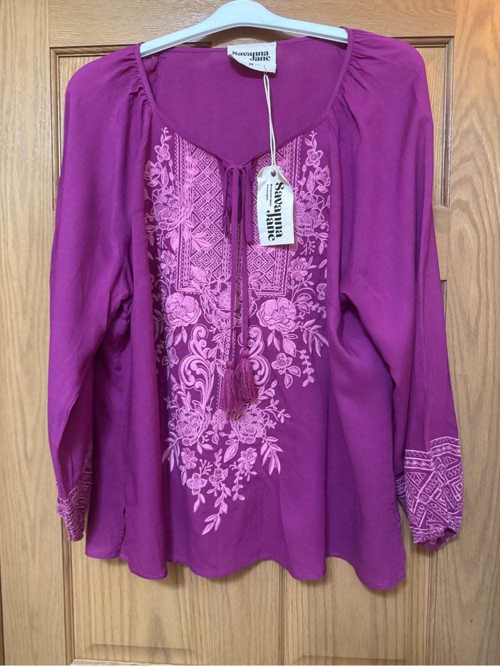 Savanna Jane Fuchsia Embroidered Peasant Tunic